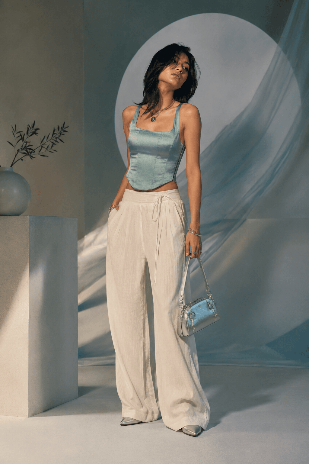 Womens Sky Blue Corset Top
